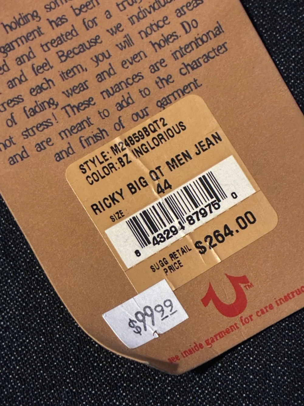 True Religion Jeans Men’s SZ 44 Ricky Big QT Blue Black Grey Made In Usa